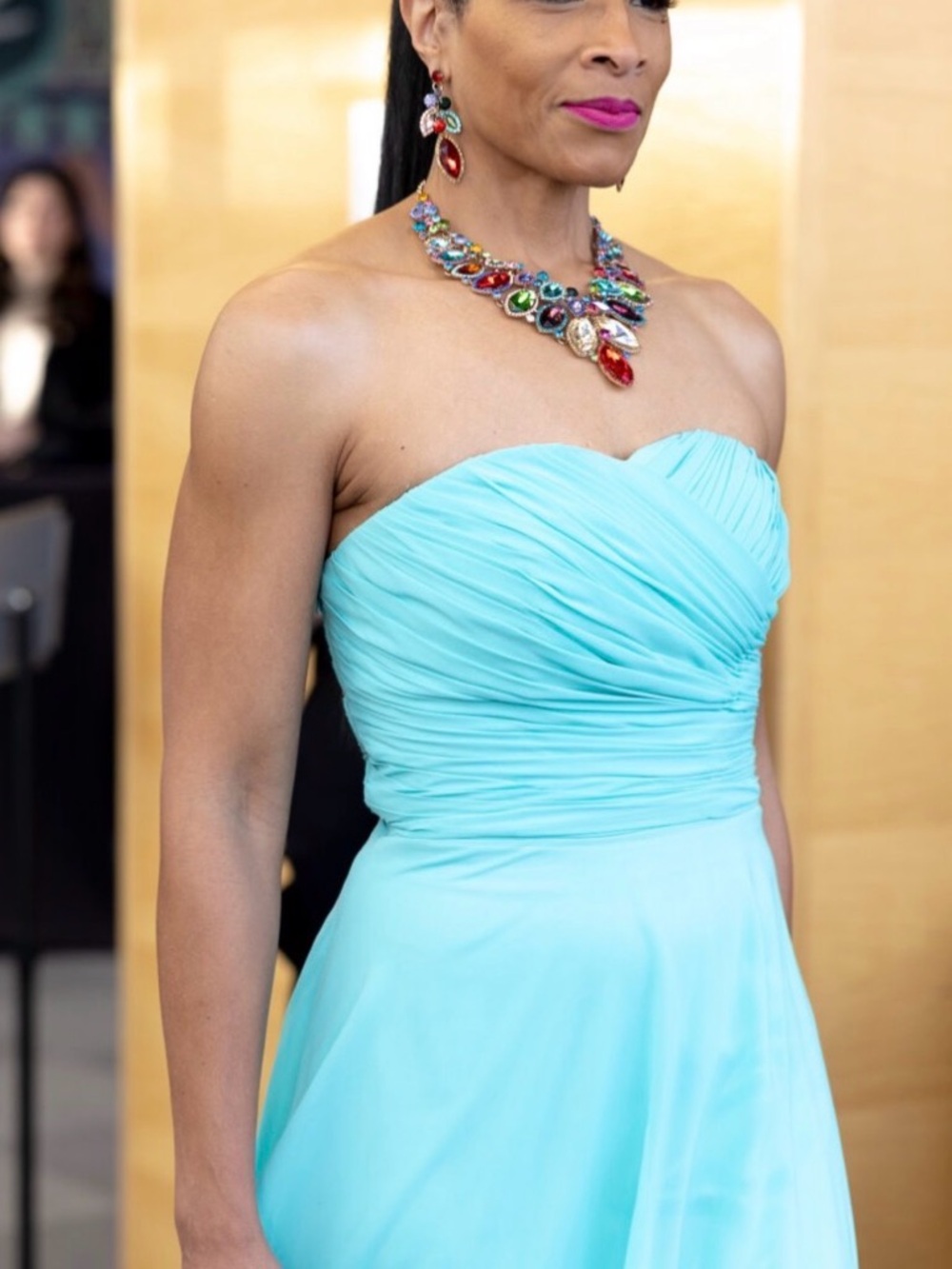 Strapless Aqua Blue Evening Dress